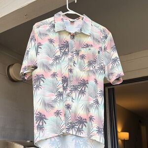 Strafe. Men's Short-Sleeve Tropical Print Shirt - Pastel Pink/Blue. Lightweight.